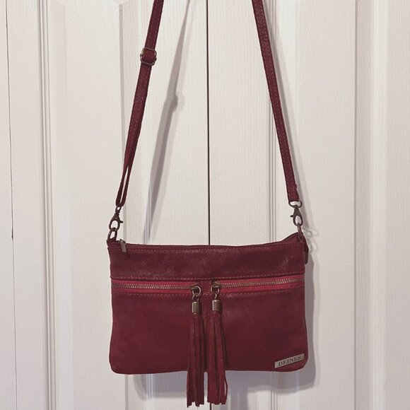 Borse In Pelle-Deines-Soft Calf Leather Crossbody Red Purse-Tassels-Adj Strap - Picture 4 of 15